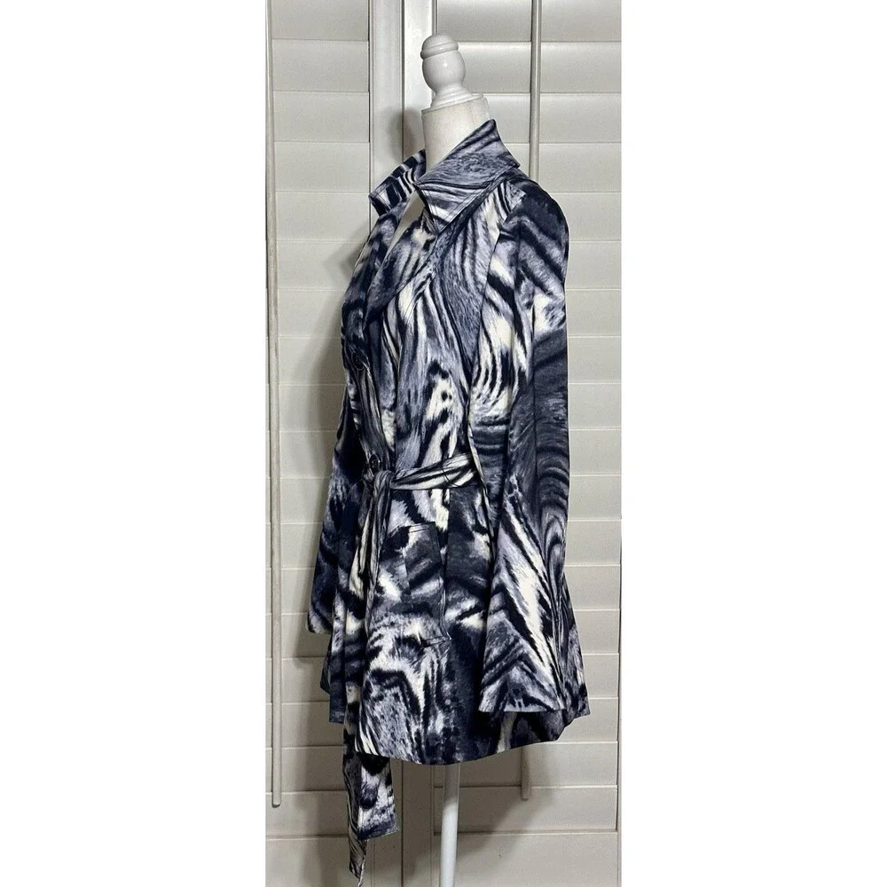 Susan Graver Women Size L Animal Print Zebra Black Grey Lined Jacket Boho